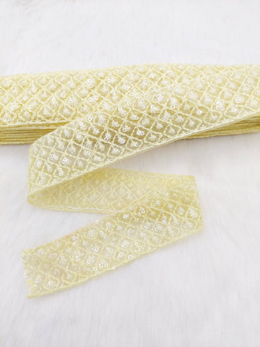 Soft Net Lace Floral Embroidery and Sequins, Sari Border, Decorative Trim